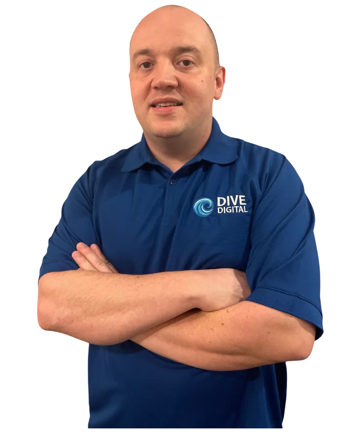 Cody Landry, founder of Dive Digital, in a Dive Digital polo